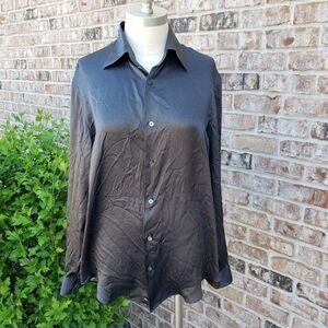 Armani Collezioni Silk Button Down Shirt Gray M